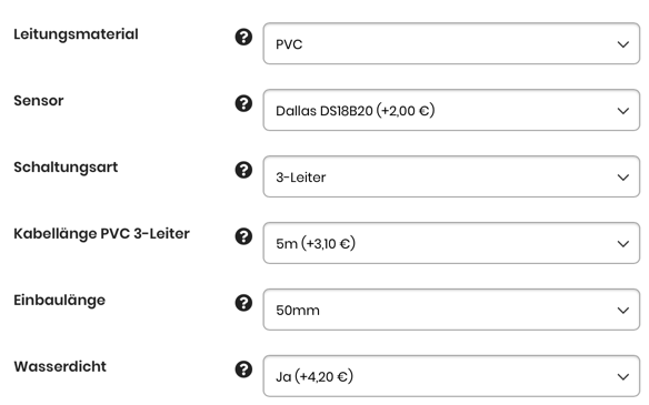 Temp sensor order specs